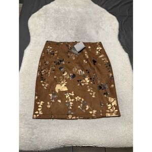 New Marc New York Faux Suede Womens Brown Floral Pencil Skirt Size XL